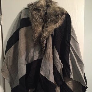 NWT Merona Fur Collared Poncho
